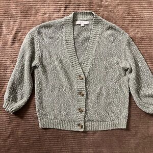 LOFT Sage Green V-Neck Button Front Cardigan